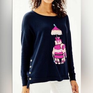 LILLY PULITZER | Caralynn Elephant Sweater Navy Blue Women’s Size small
